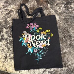 Book Nerd Black Floral Canvas Tote Bag